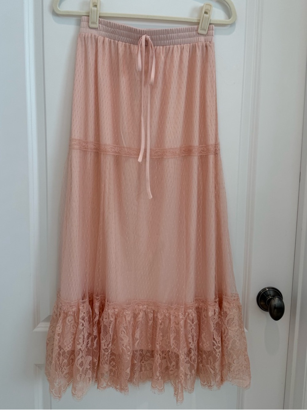 Boho Lace Trim Maxi Skirt in Blush Pink-NWOT